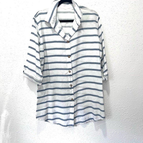 Italian 100% linen Striped Button-Up Shirt dress small - Picture 1 of 6